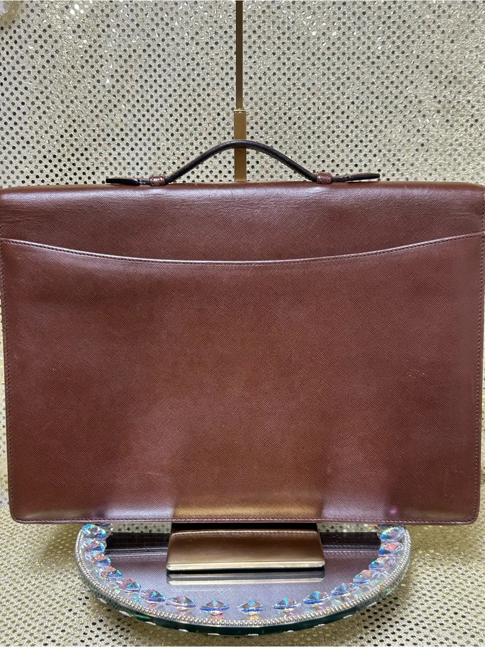 Bally Leather Briefcase in Brown with Gold-Tone Lock Approx. 15 x 10.5 x 2.5